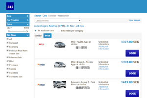 Car reservation flow in Production: Car Availability Results page
